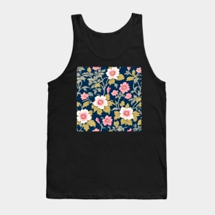 Primroses on navy blue inspired by William Morris Tank Top